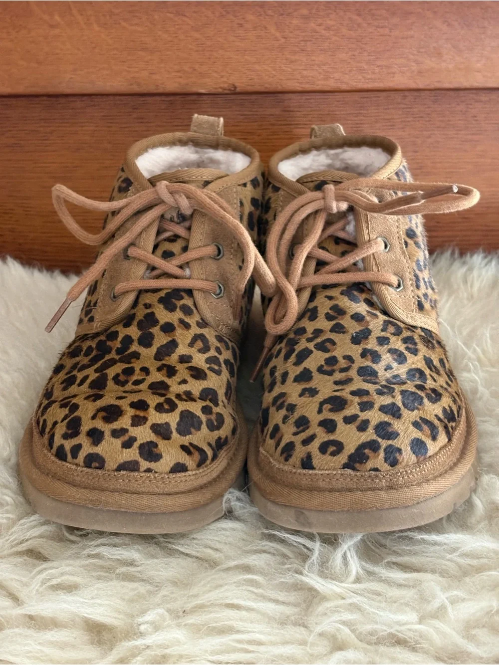 UGG Neumel Leopard Print Chukka Calf Hair Suede Sherpa Lined Ankle Boots